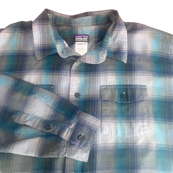 PATAGONIA Light Weigth Taditional Flannel Button Up Shirt XL Blue Grey Plaid - Picture 4 of 7